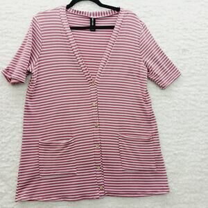 Cardigan Button Up Top Pink Striped Coastal Casual Cruise Sailorcore Y2K Size L